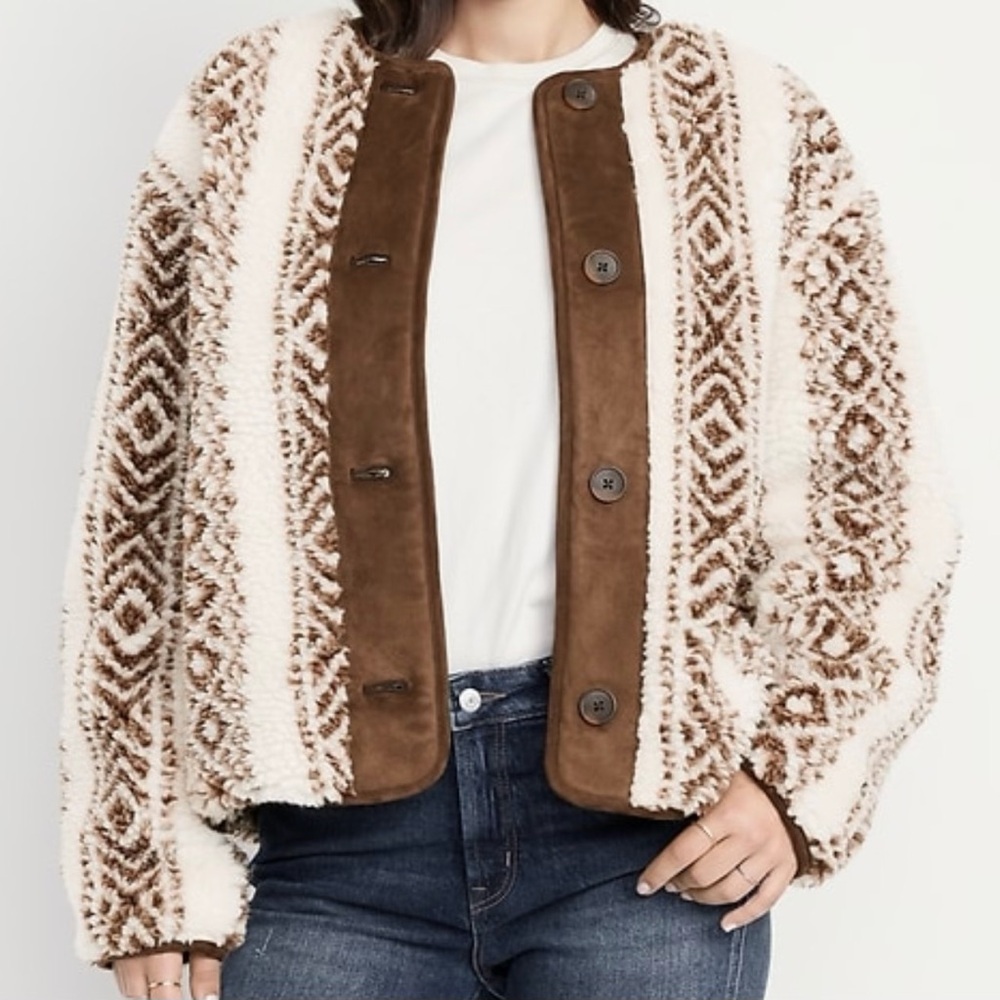 Button-Front Sherpa Jacket